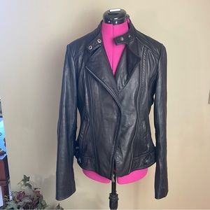 Michael Kors Black leather jacket with zipper front. Size Medium